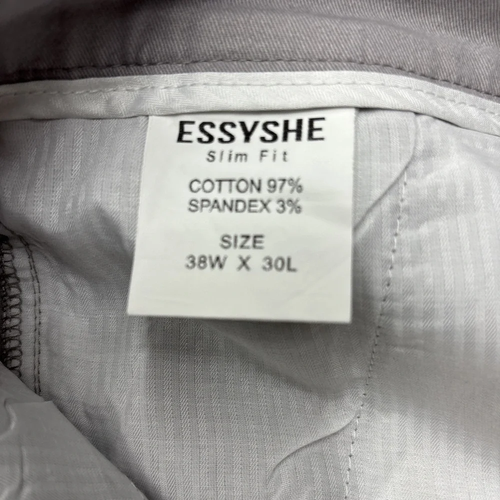 NWT~ESSYSHE Men's Pants Slim Fit Chino Pants Gray 38x30 - Picture 7 of 12